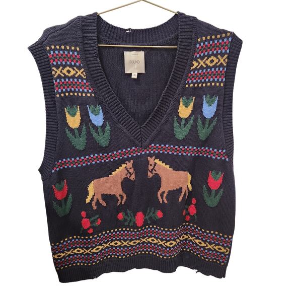 Free People X Found oversized Horse Isles distressed blue knit vest size medium - Picture 4 of 8